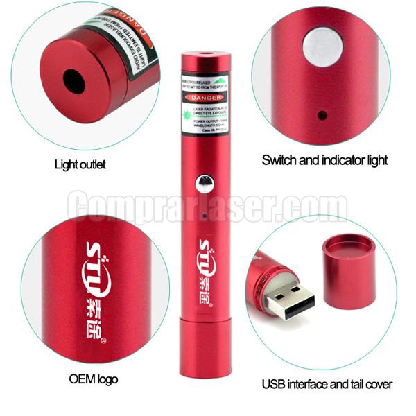puntero láser rojo, láser USB, láser 200mW