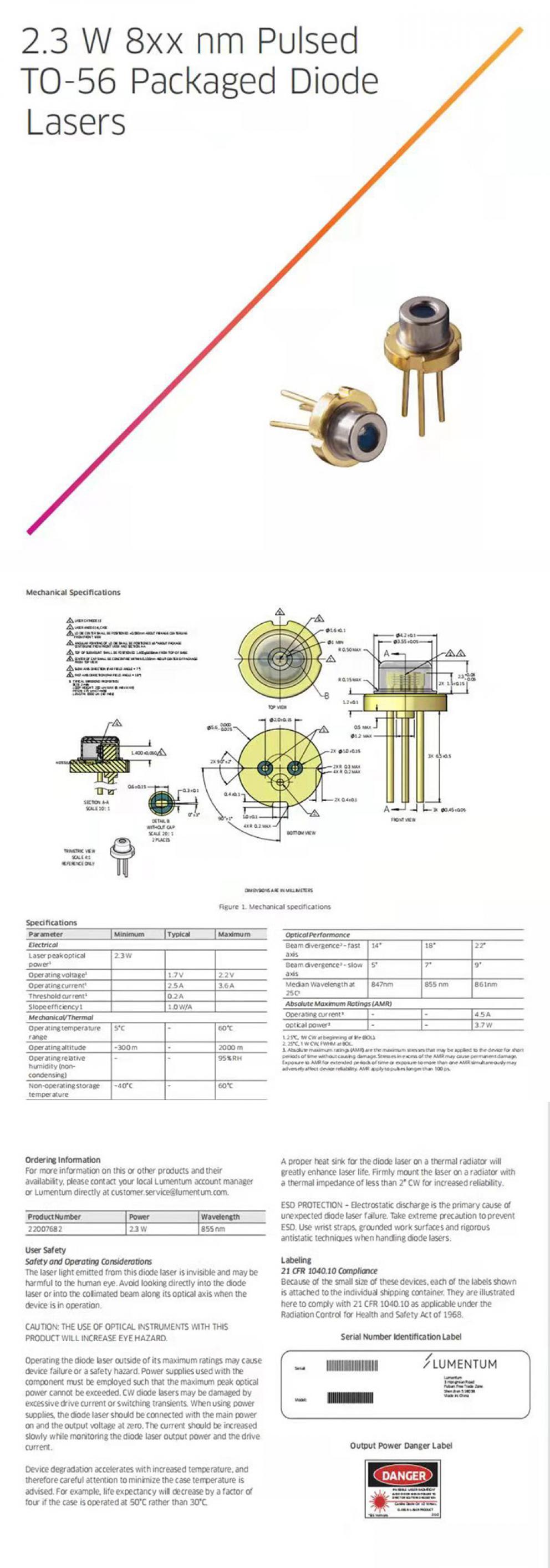 Diodo láser 850nm 2,3 W